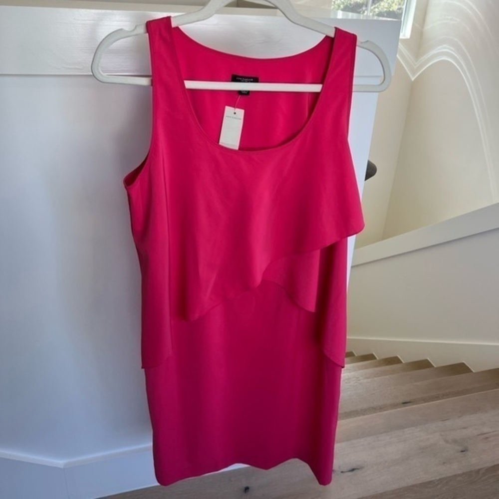 Ann Taylor Sleeveless Shift Dress in Pink with Layered Fabric Business Casual 6